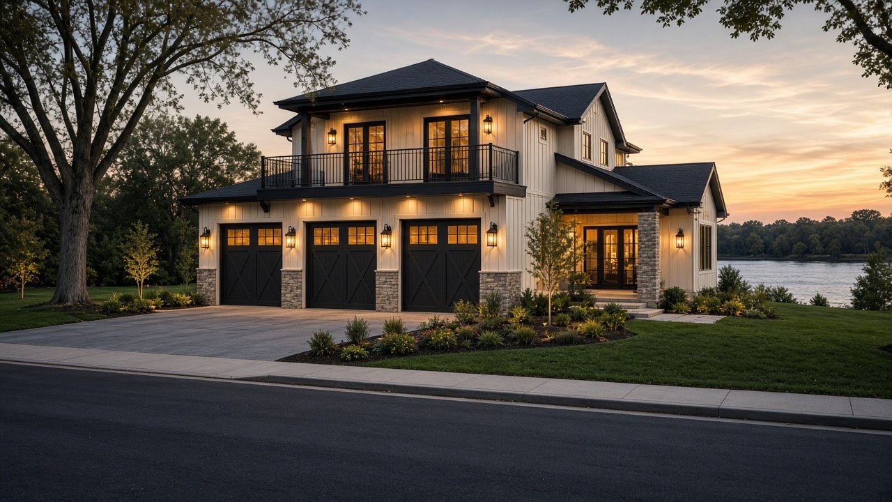 Concept dusk drive-up exterior at 102 Worsley