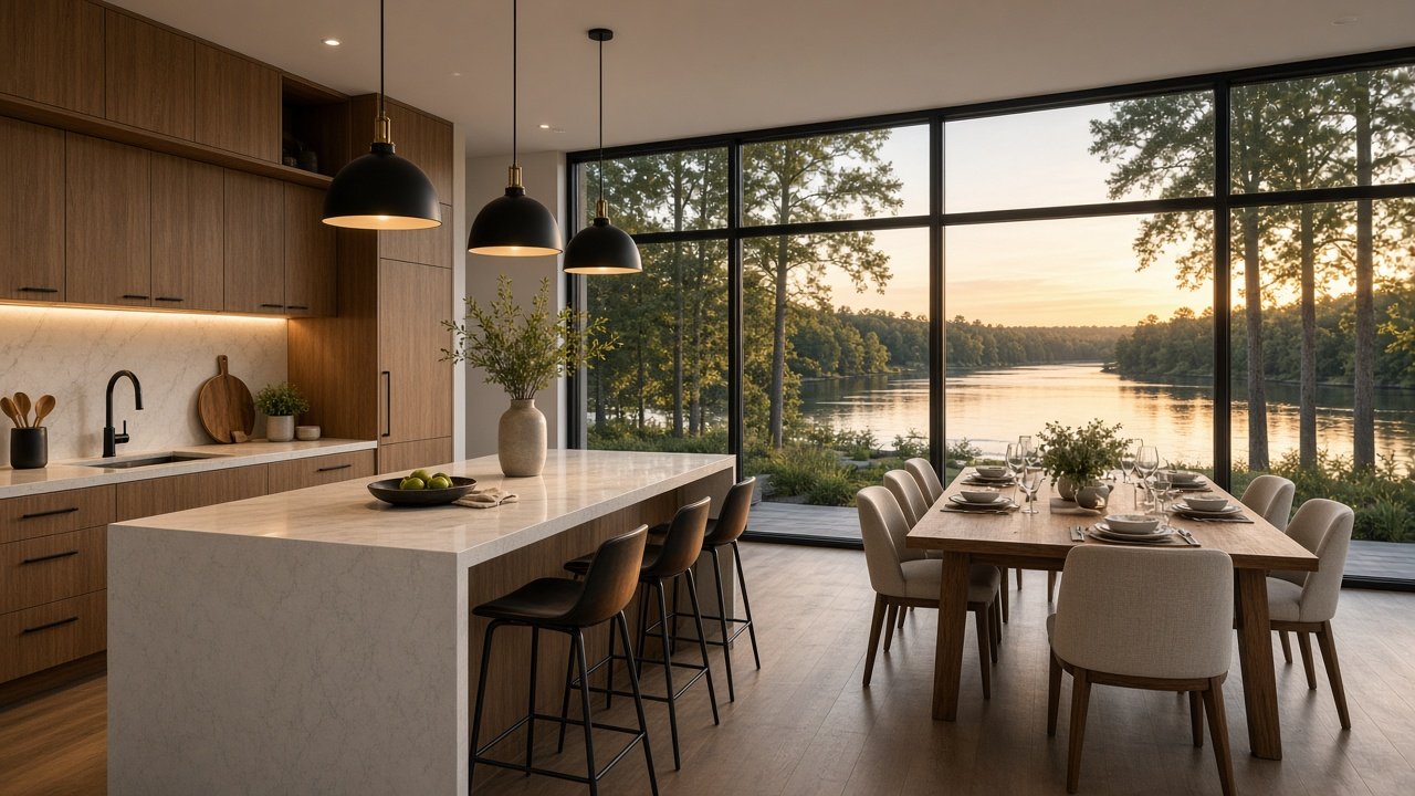 Concept kitchen and dining with river view