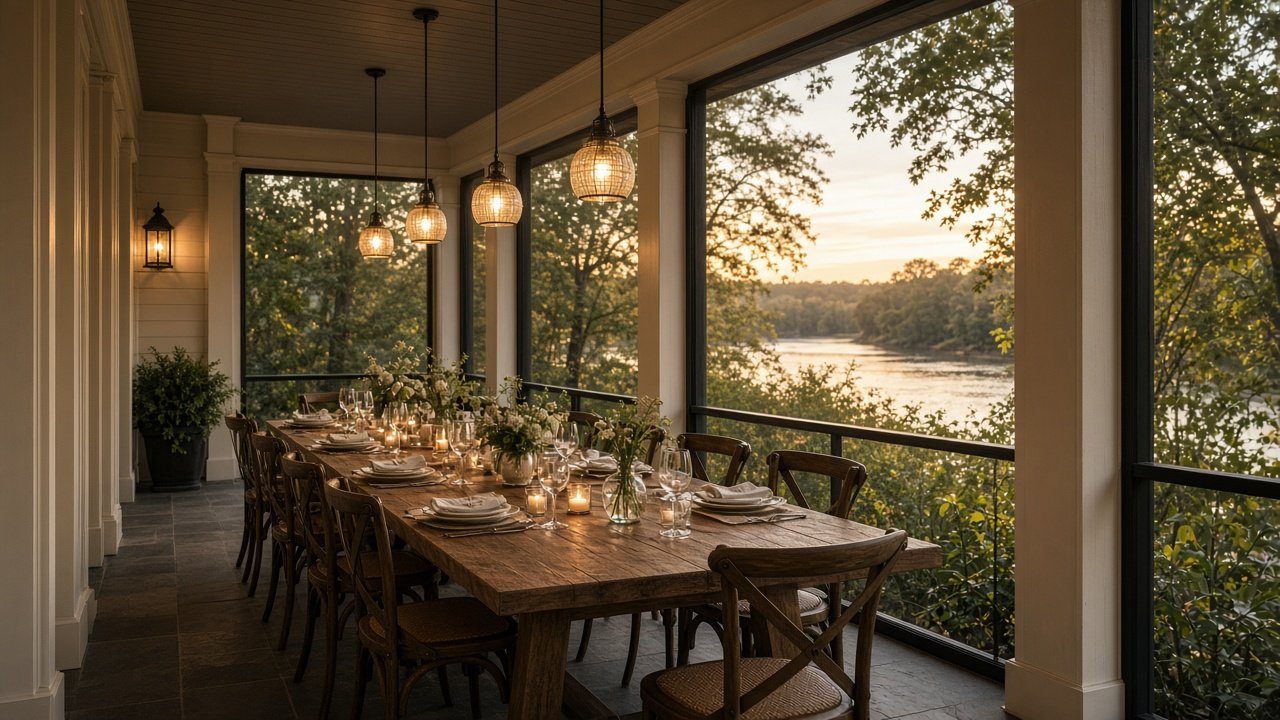 Concept screened dining porch on the river